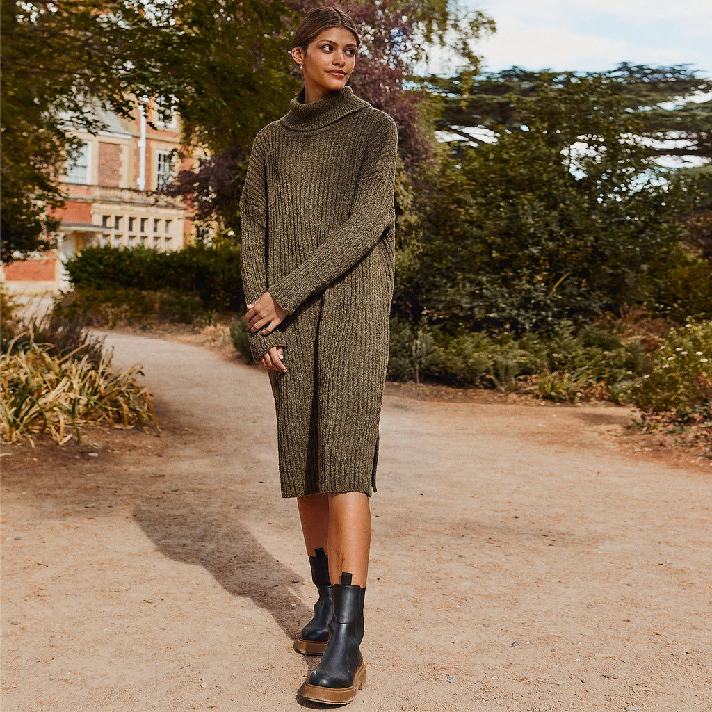 Joey Roll Neck Midi Dress - Khaki - Cara & The Sky