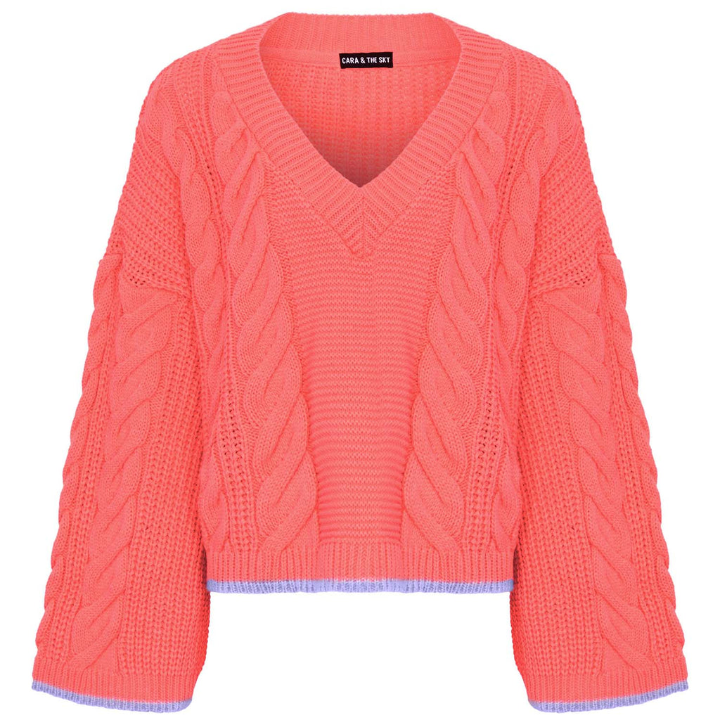 Katrina Cable V-Neck Jumper - Coral - Cara & The Sky