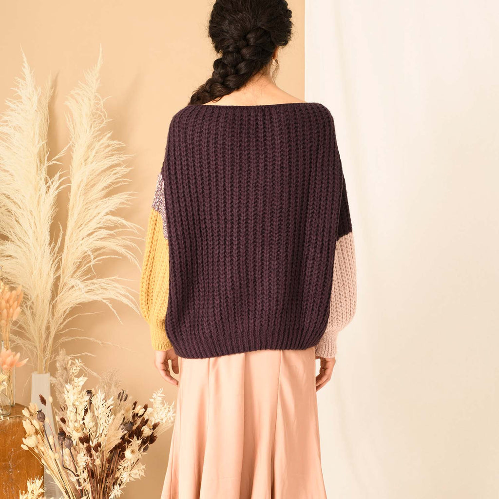 Laura Chunky Patchwork Jumper - Plum - Cara & The Sky