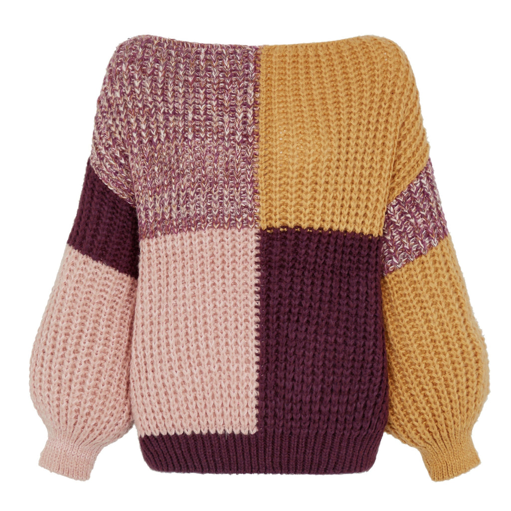 Laura Chunky Patchwork Jumper - Plum - Cara & The Sky