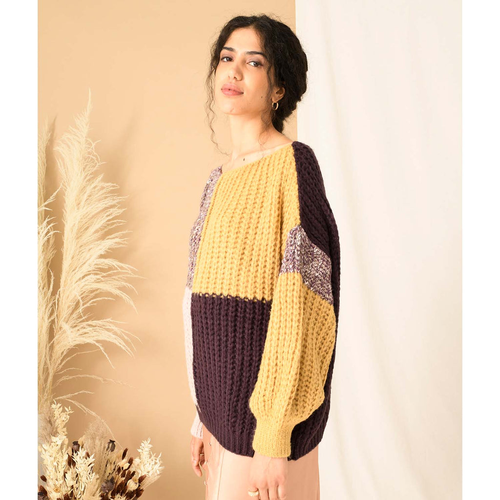 Laura Chunky Patchwork Jumper - Plum - Cara & The Sky