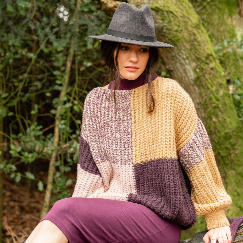 Laura Chunky Patchwork Jumper - Plum - Cara & The Sky