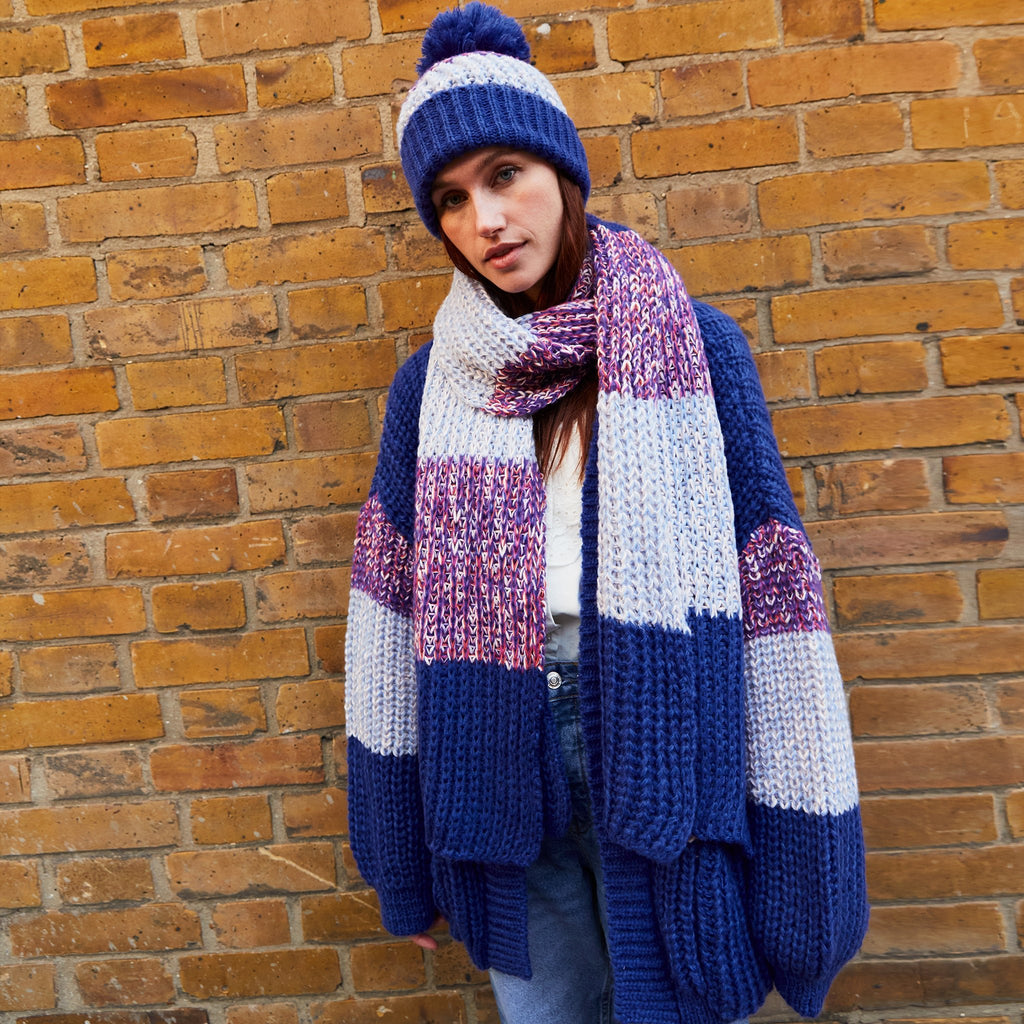 Leia Stripe Oversized chunky Knitted Scarf - Cobalt Blue - Cara & The Sky