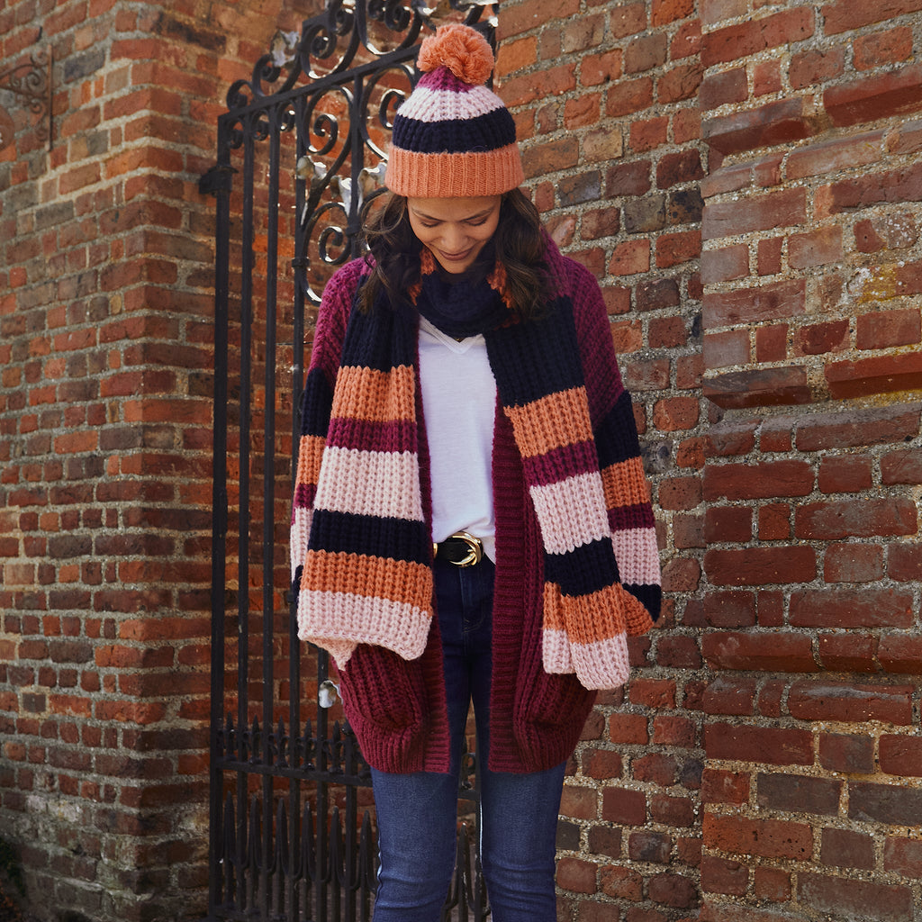 Leia Stripe Oversized Chunky Scarf - Berry - Cara & The Sky