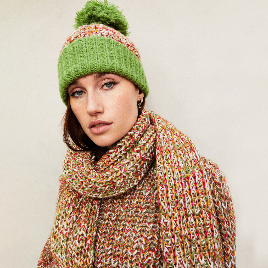 Lolly Twist Beanie Bobble Knitted Hat - Olive Green - Cara & The Sky