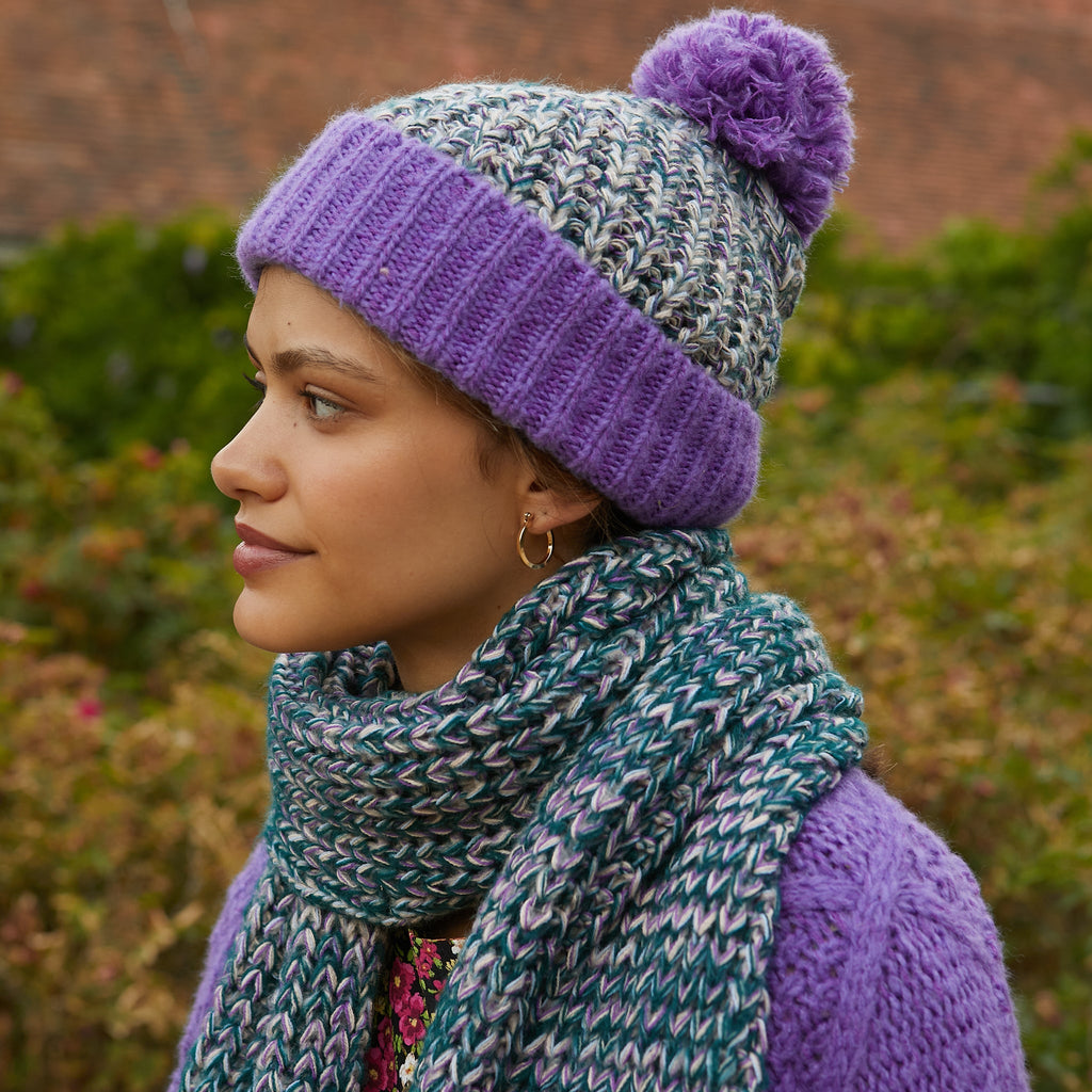 Lolly Twist Beanie Bobble Hat - Purple - Cara & The Sky