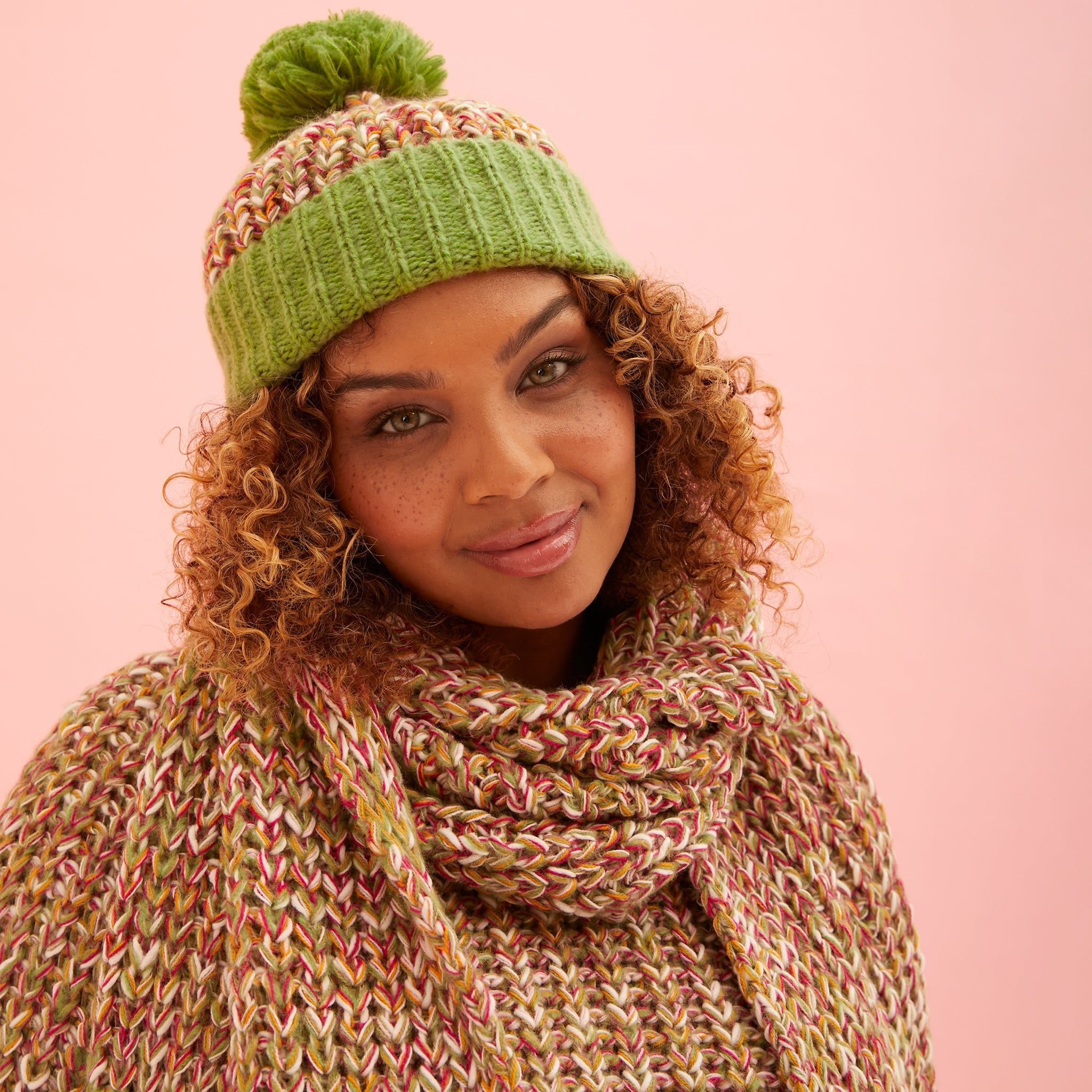 Lolly Twist Beanie Bobble Knitted Hat Olive Green