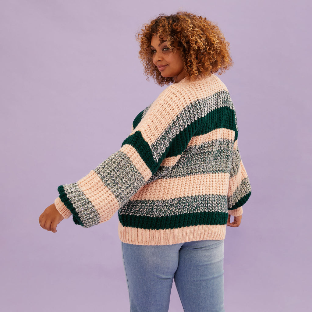 Louise Stripe Balloon Sleeve Jumper - Bottle Green - Cara & The Sky