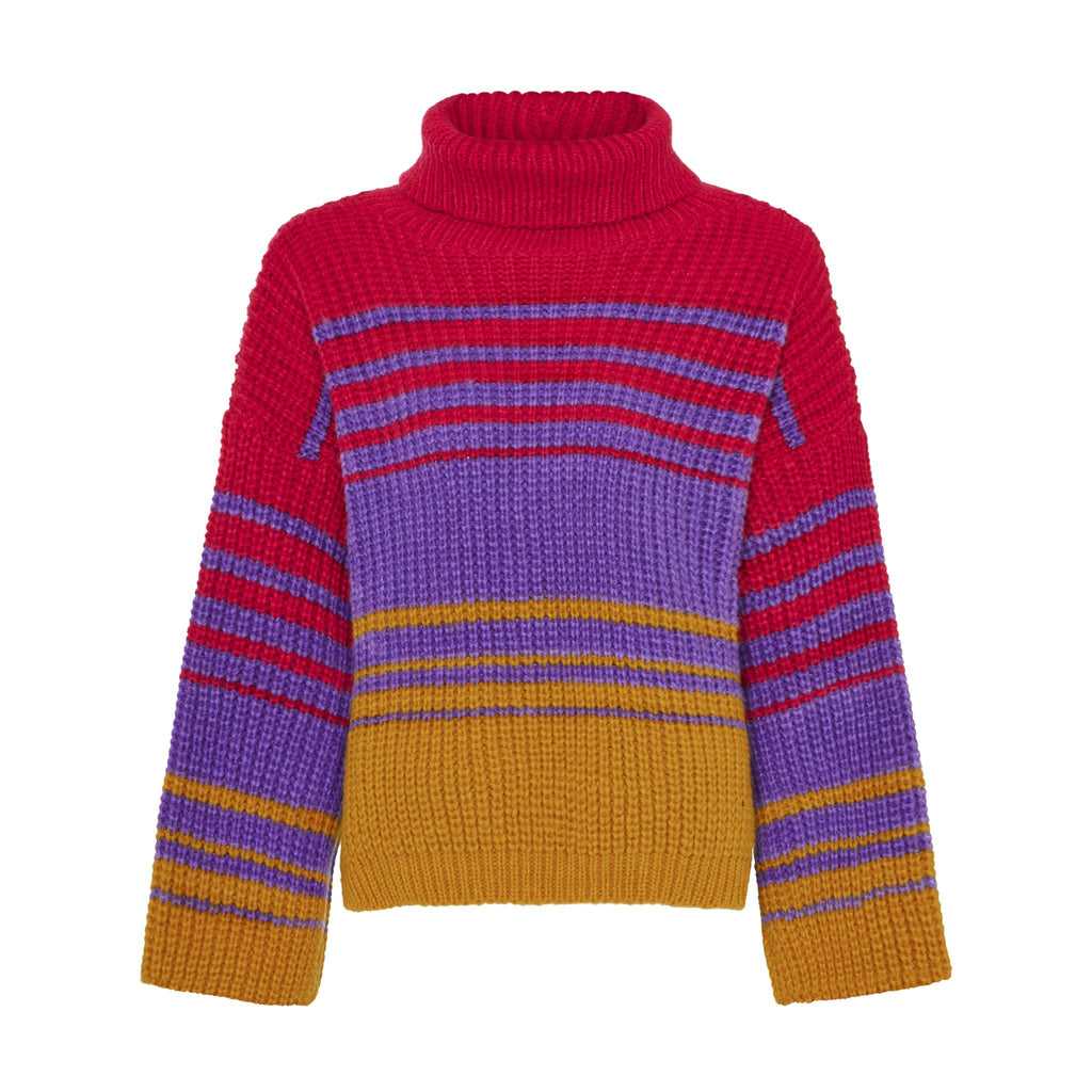 Megan Roll Neck Stripe Jumper - Cherry Red - Cara & The Sky