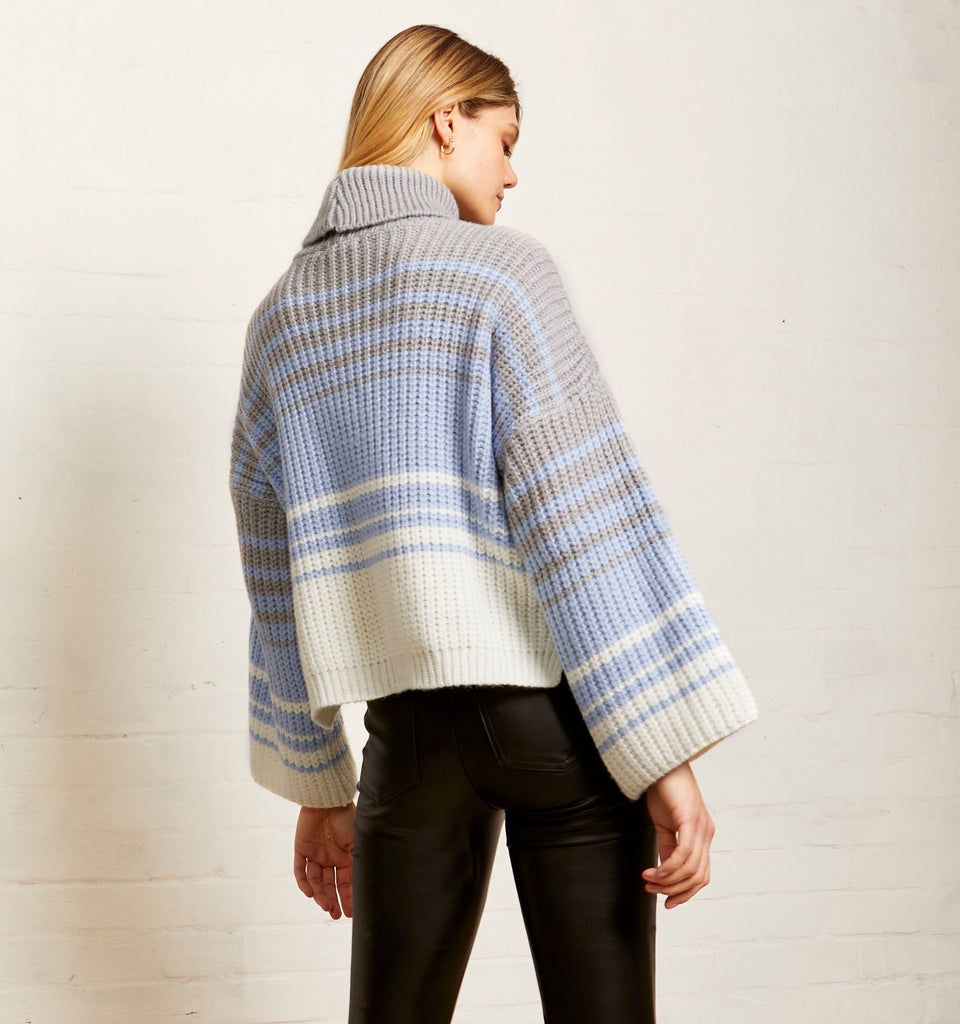 Megan Roll Neck Stripe Jumper - Silver Grey - Cara & The Sky