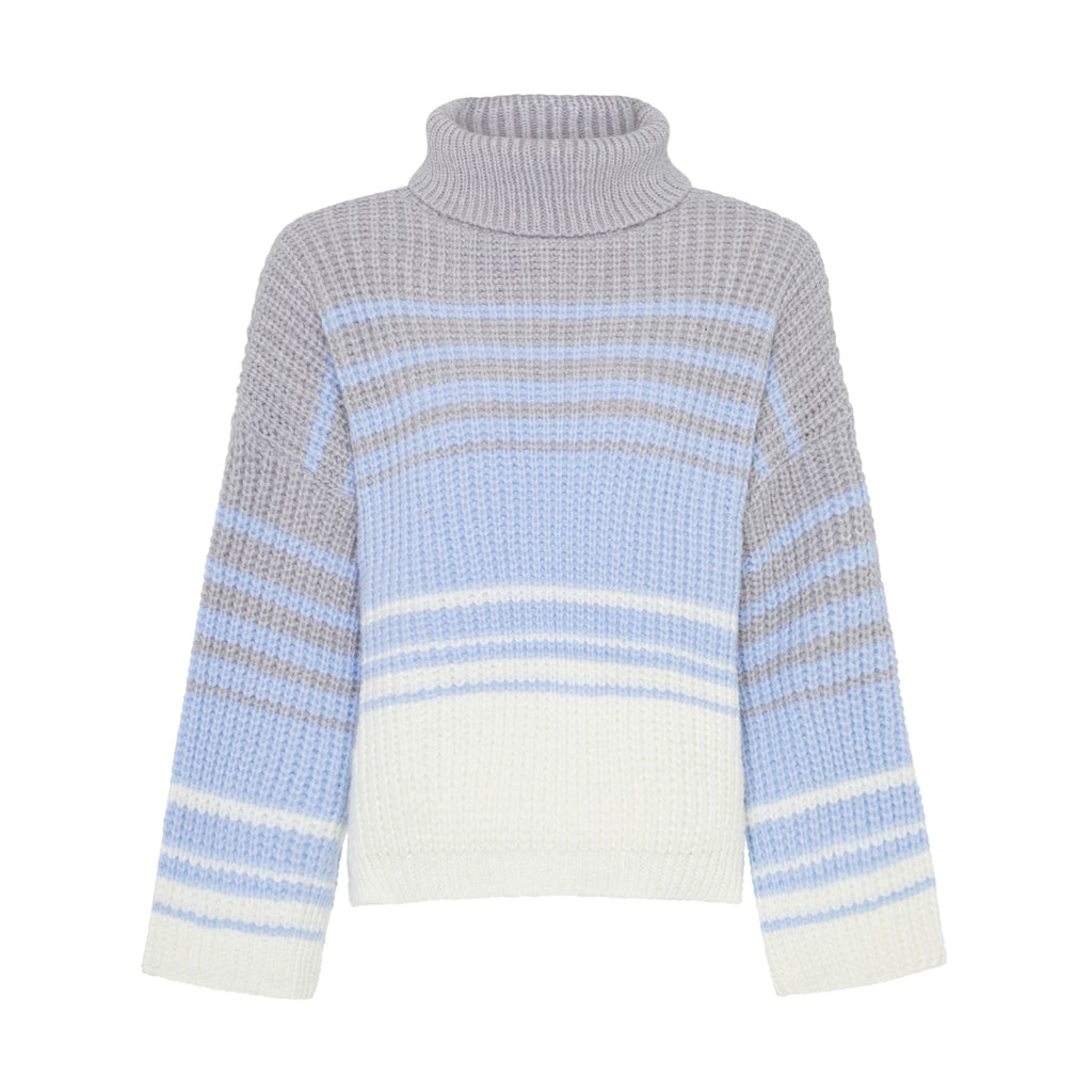 Megan Roll Neck Stripe Jumper - Silver Grey - Cara & The Sky