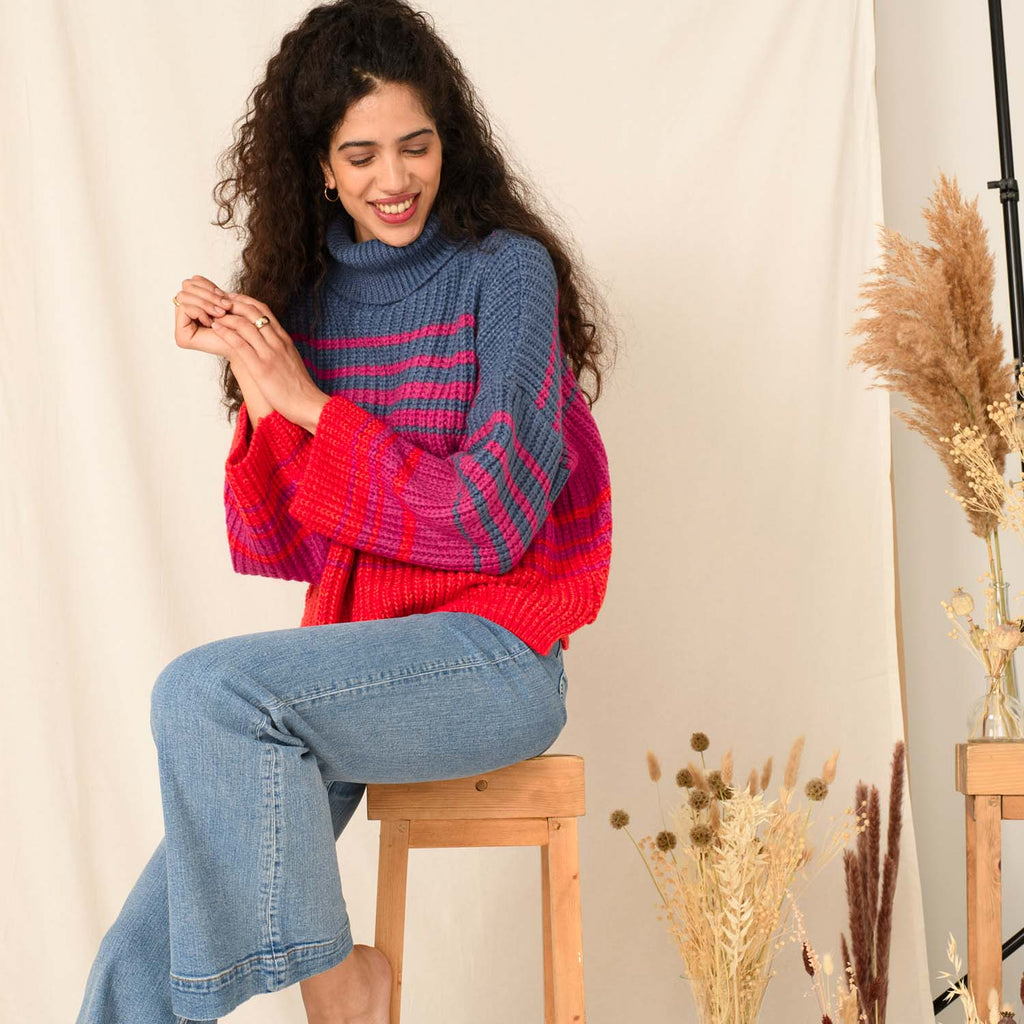Megan Stripe Roll Neck Jumper - Multi - Cara & The Sky