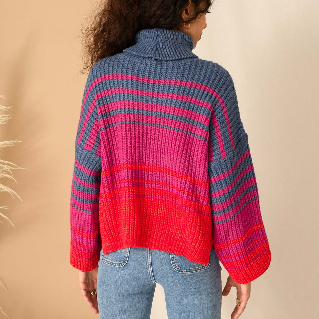 Megan Stripe Roll Neck Jumper - Multi - Cara & The Sky