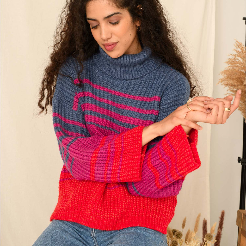 Megan Stripe Roll Neck Jumper - Multi - Cara & The Sky