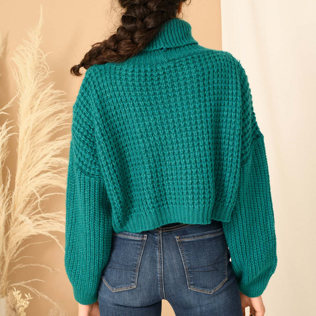 Mimi Crop Cable Jumper - Teal - Cara & The Sky