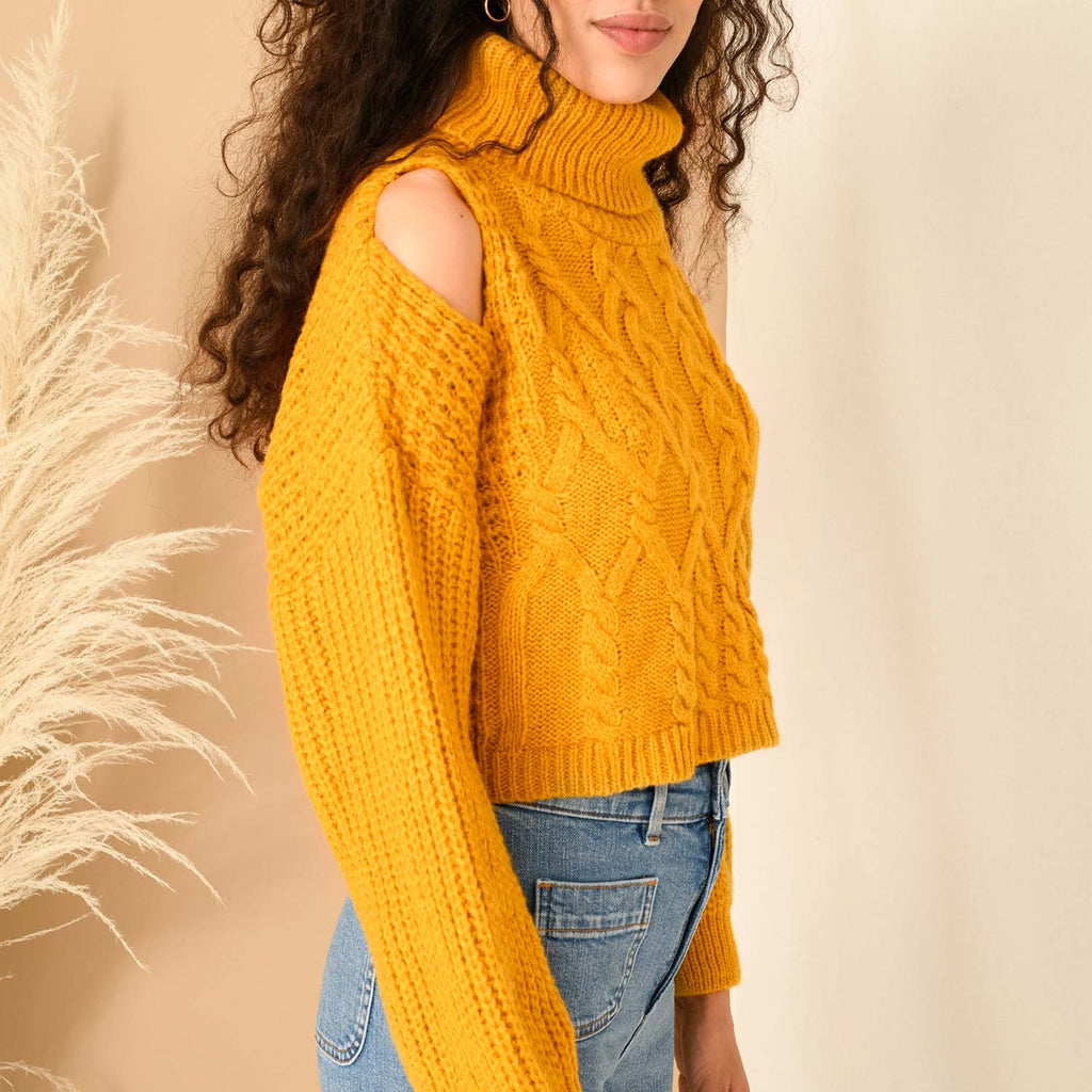 Mimi Crop Cable Jumper - Yellow - Cara & The Sky