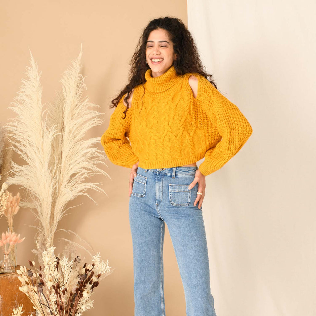 Mimi Crop Cable Jumper - Yellow - Cara & The Sky