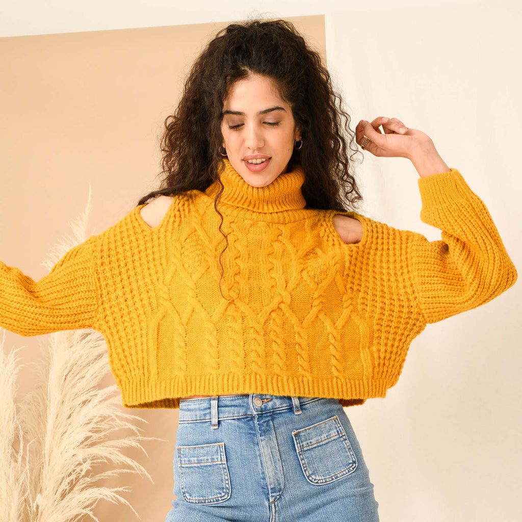 Mimi Crop Cable Jumper - Yellow - Cara & The Sky