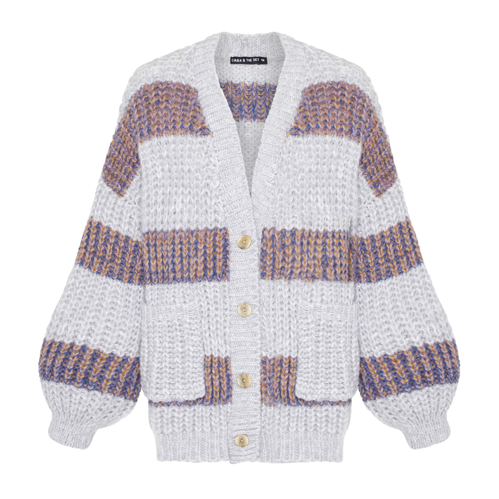 Olivia Stripe Button Chunky Cardigan - Silver Grey - Cara & The Sky