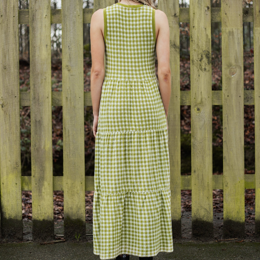 Paula Gingham Cotton Knitted Midi Dress - Green - Cara & The Sky