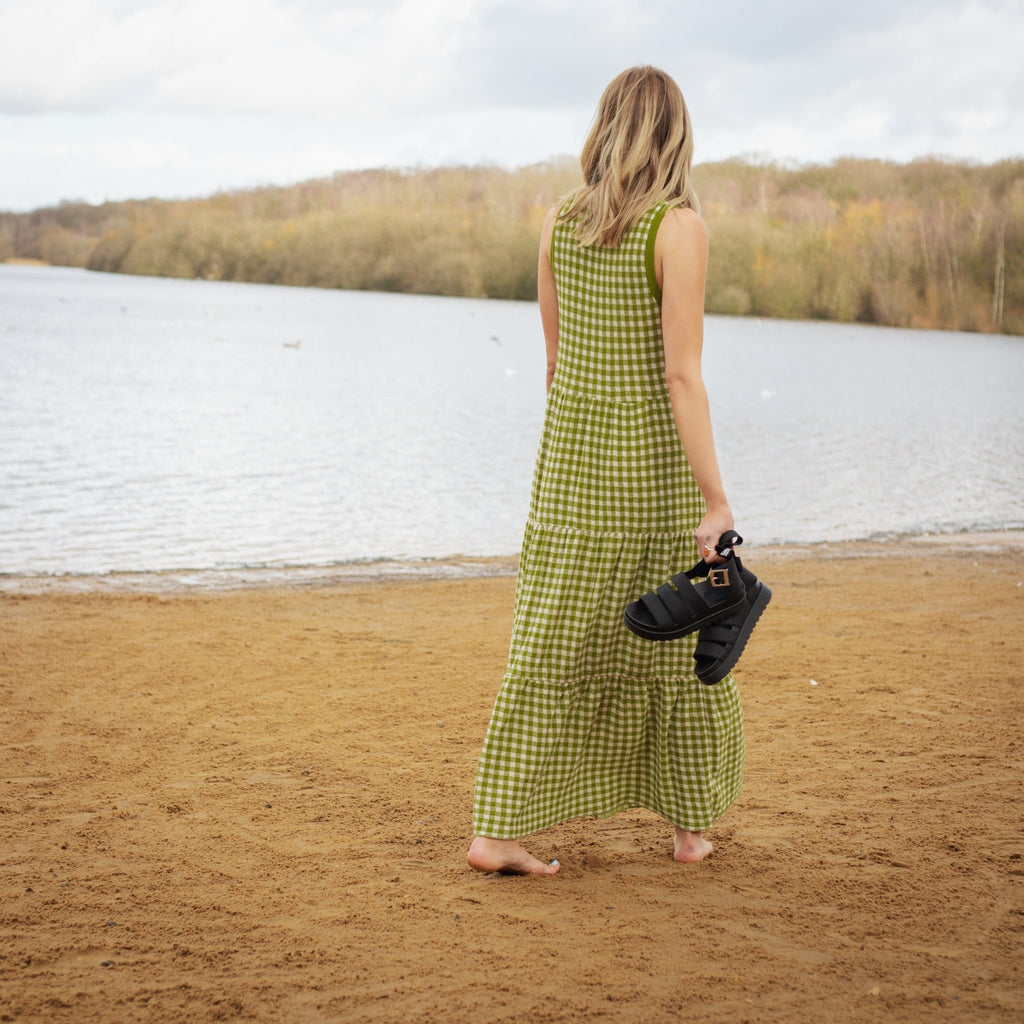 Paula Gingham Cotton Knitted Midi Dress - Green - Cara & The Sky