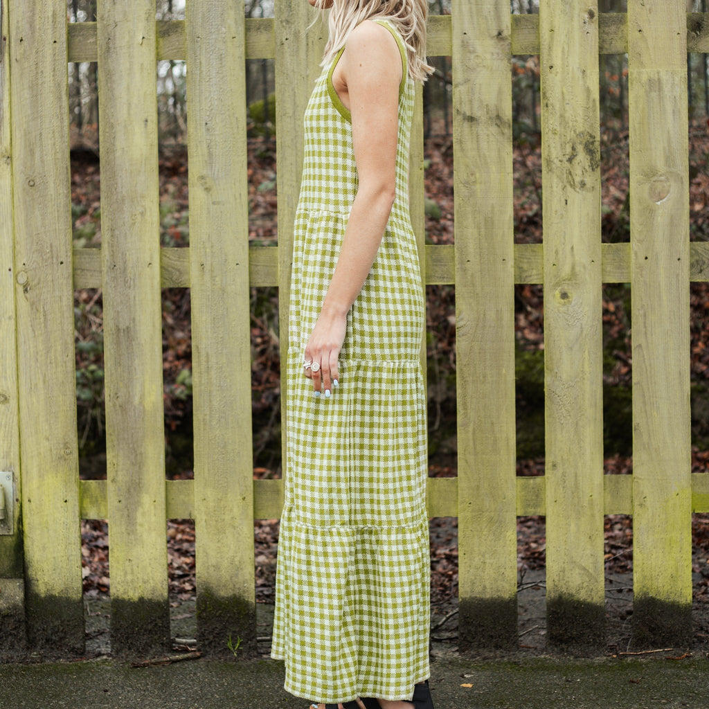 Paula Gingham Cotton Knitted Midi Dress - Green - Cara & The Sky