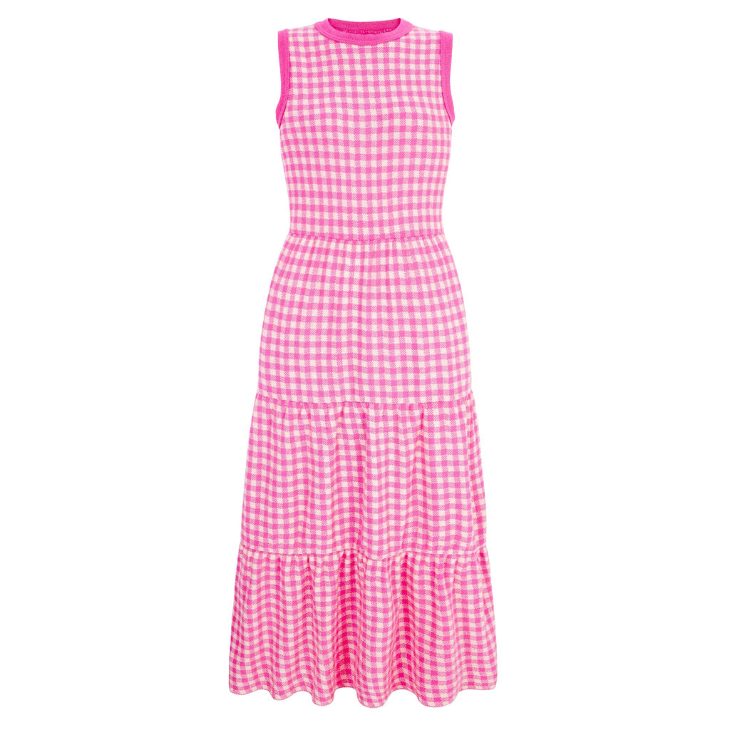Paula Gingham Cotton Knitted Midi Dress - Hot Pink - Cara & The Sky