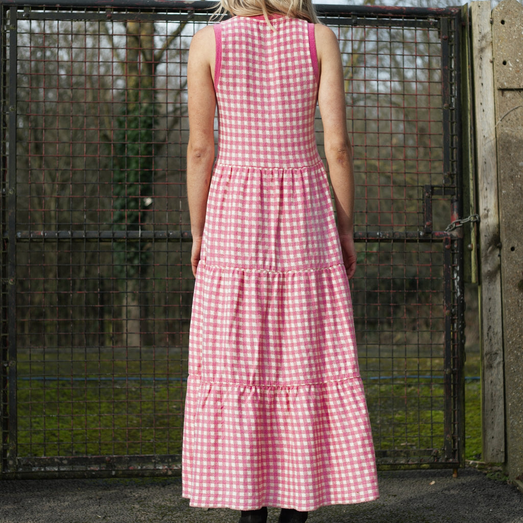 Paula Gingham Cotton Knitted Midi Dress - Hot Pink - Cara & The Sky