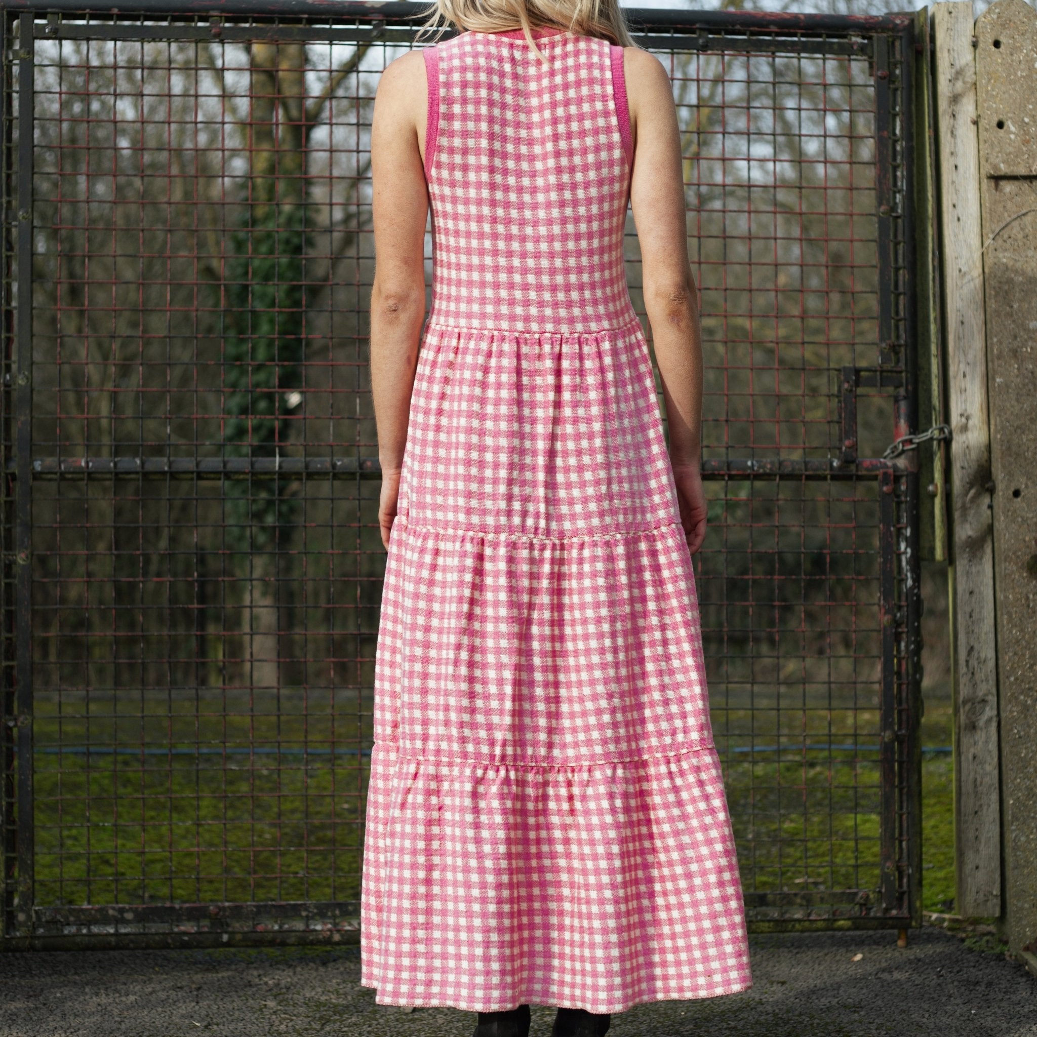Paula Gingham Cotton Knitted Maxi Dress - Hot Pink | Cara & The Sky