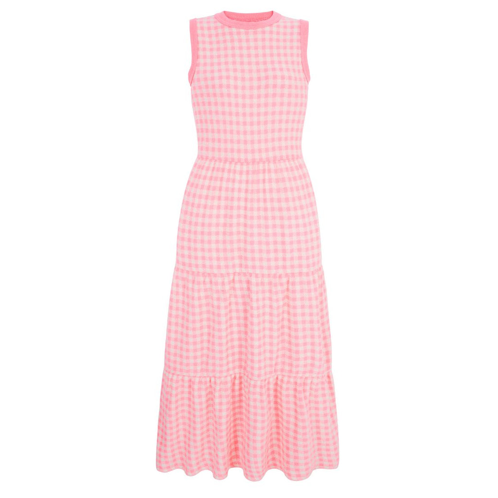 Paula Gingham Cotton Knitted Midi Dress - Soft Pink - Cara & The Sky