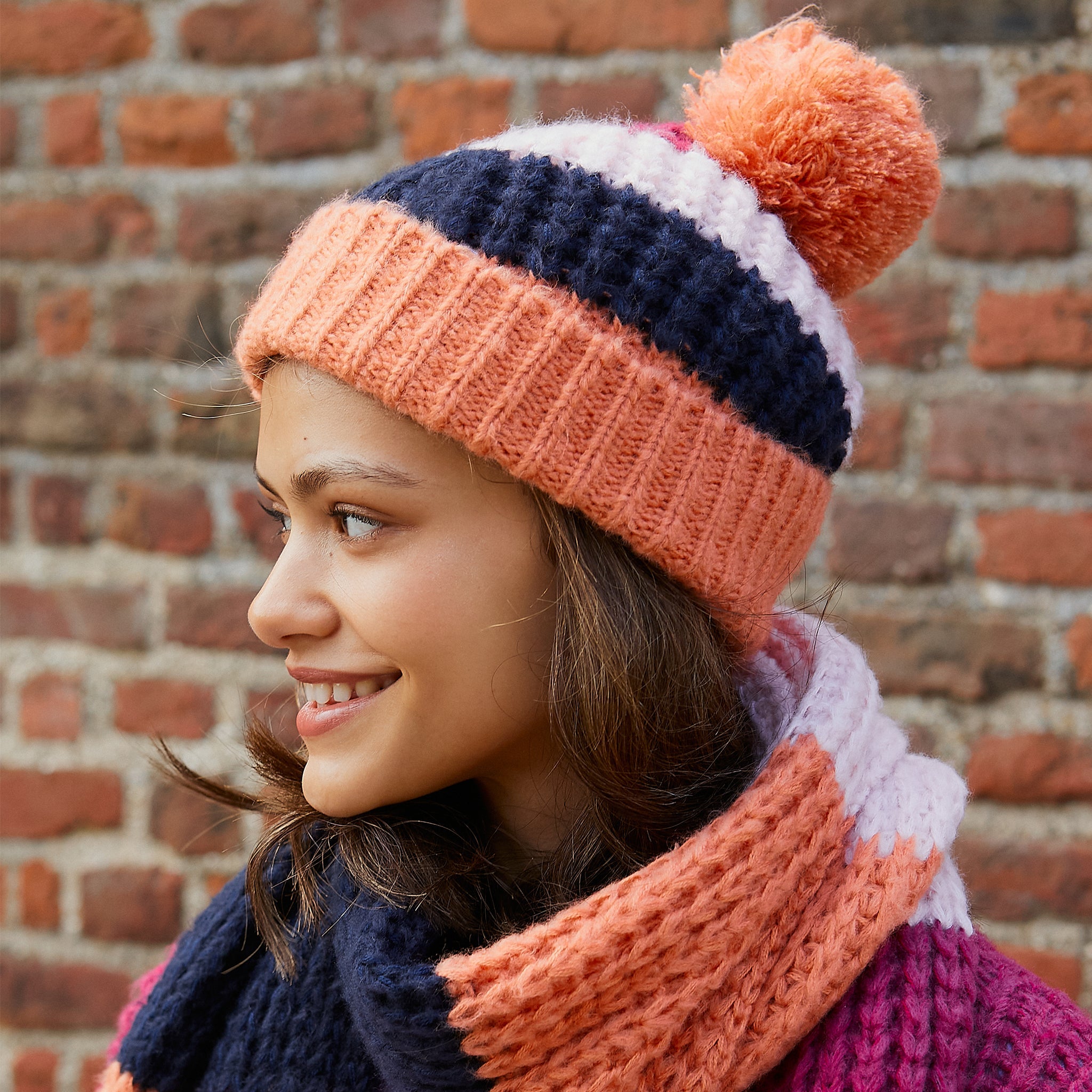 Phoebe Stripe Beanie Bobble Hat