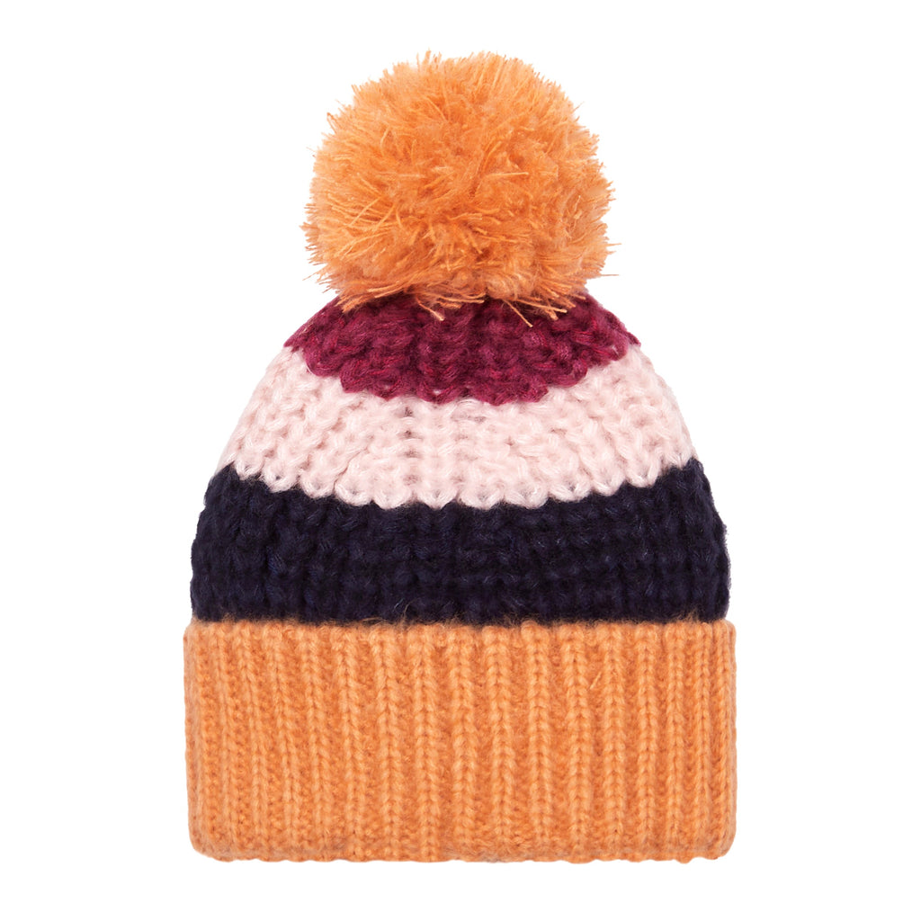 Phoebe Stripe Beanie Bobble Hat - Berry - Cara & The Sky