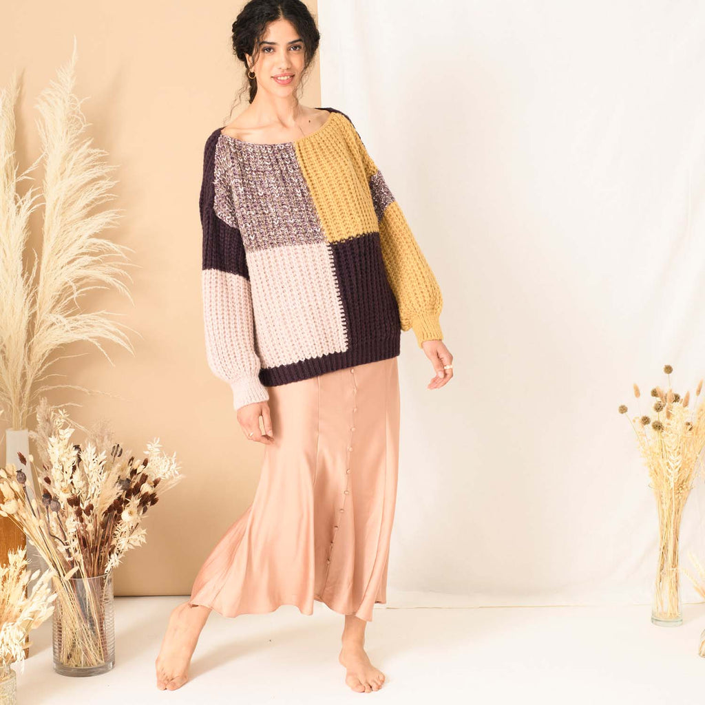 RESALE | Laura Chunky Patchwork Jumper - Plum - Cara & The Sky