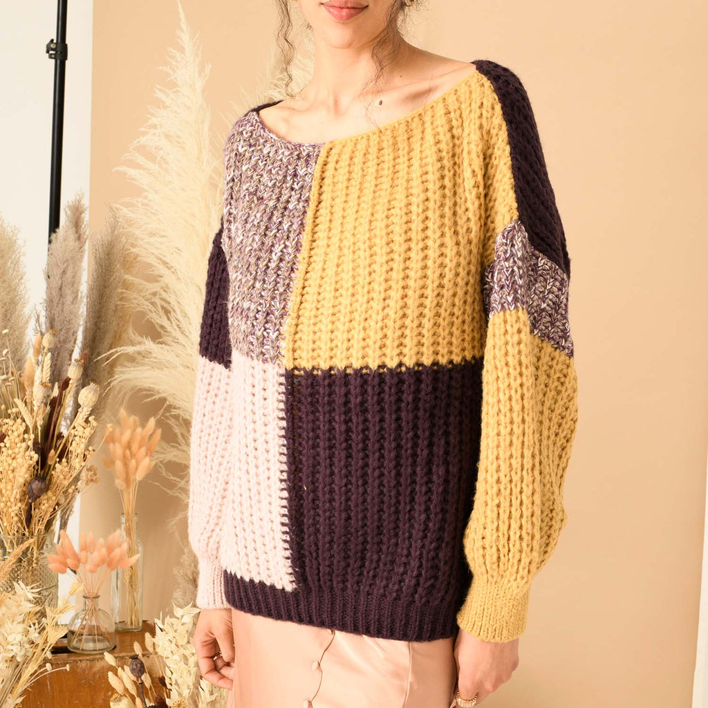 RESALE | Laura Chunky Patchwork Jumper - Plum - Cara & The Sky