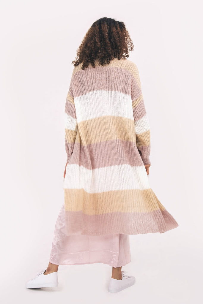RESALE | Ricci Stripe Longline Cardigan - Beige - Cara & The Sky