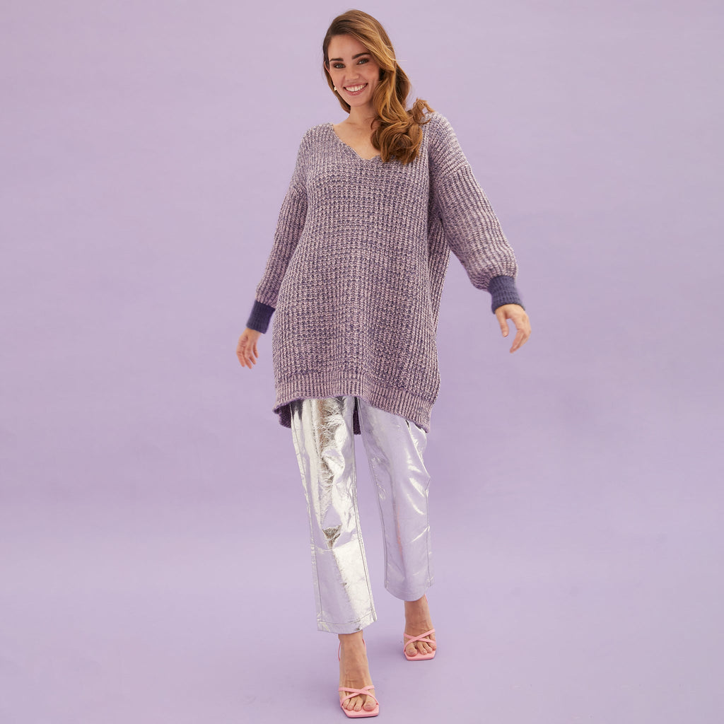 RESALE | Rosie V Neck Twist Tunic Knit Jumper - Lilac - Cara & The Sky