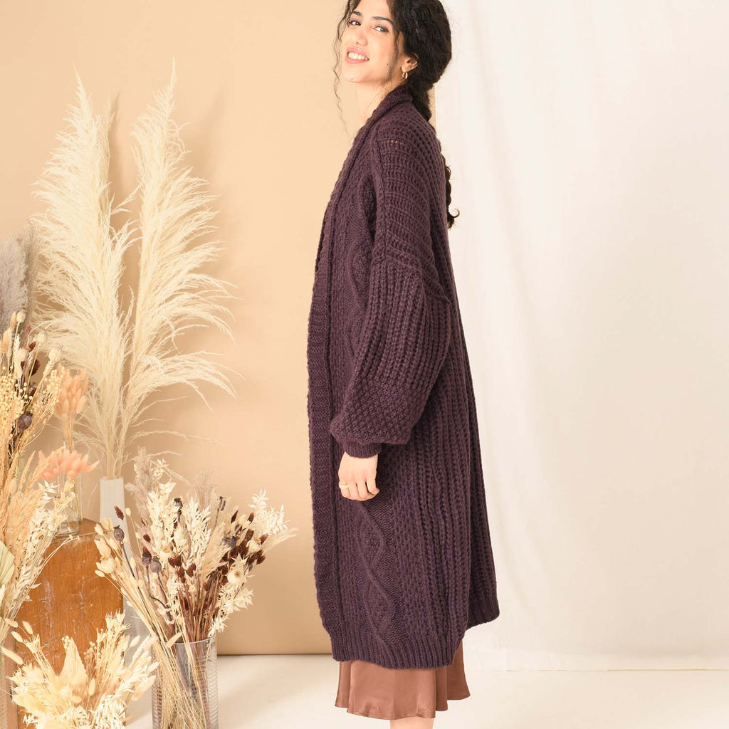 RESALE | Stevie Cable Maxi Cardigan - Plum - Cara & The Sky