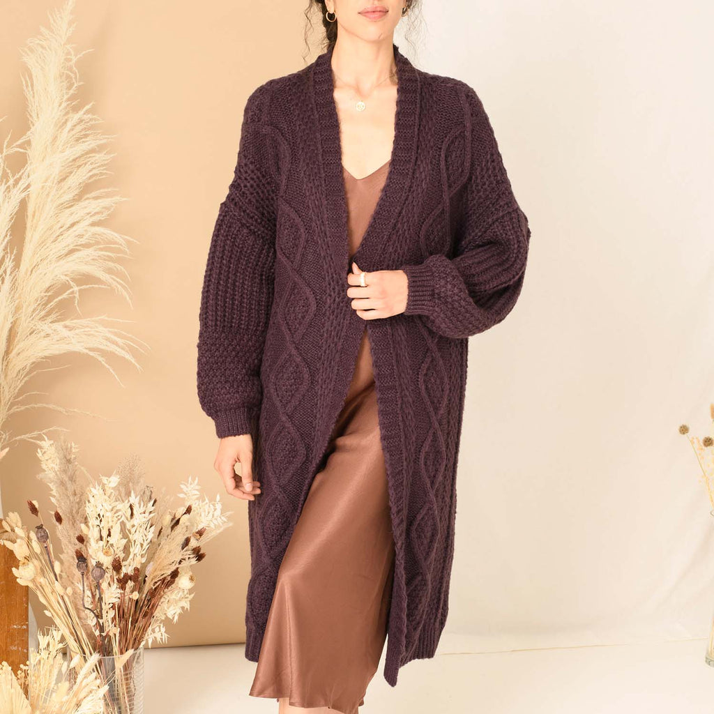 RESALE | Stevie Cable Maxi Cardigan - Plum - Cara & The Sky