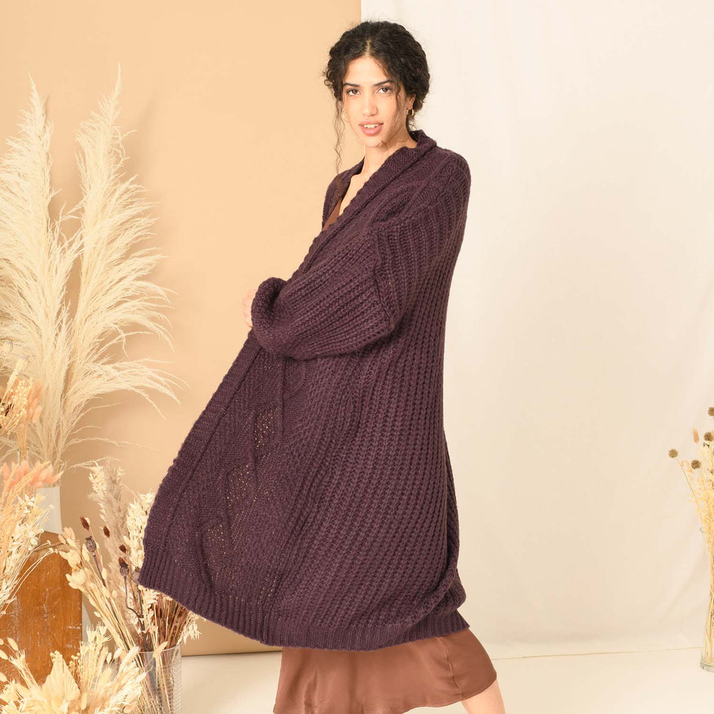 RESALE | Stevie Cable Maxi Cardigan - Plum - Cara & The Sky
