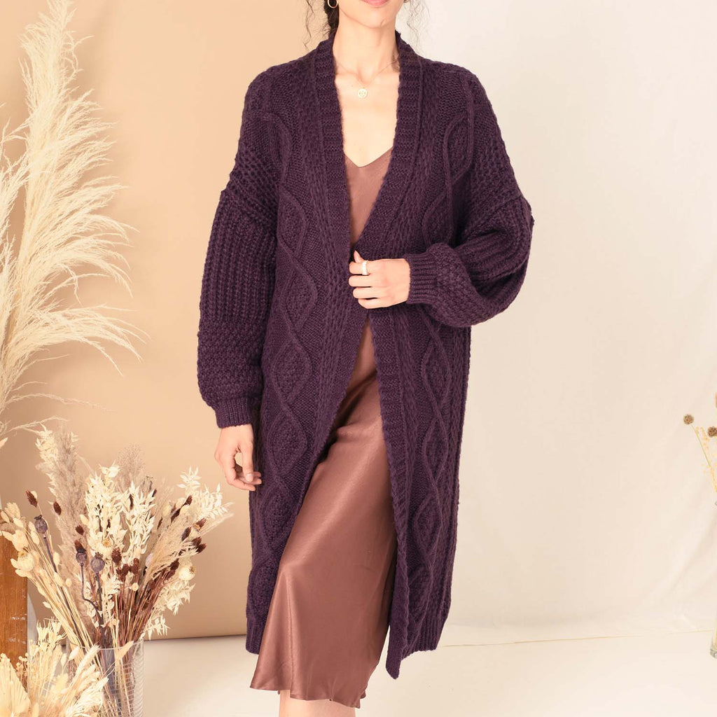 RESALE | Stevie Cable Maxi Cardigan - Plum - Cara & The Sky