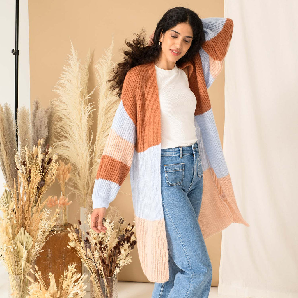 Ricci Stripe Longline Cardigan - Rust - Cara & The Sky