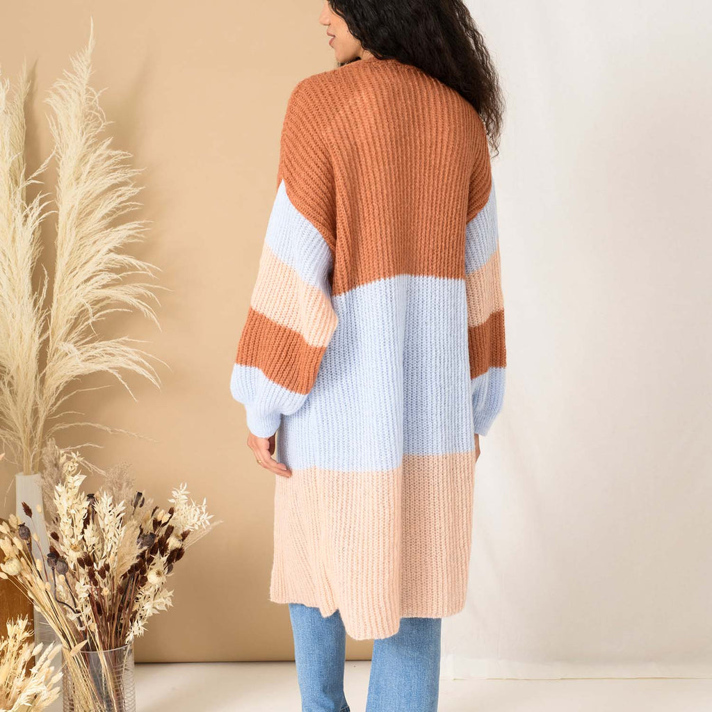 Ricci Stripe Longline Cardigan - Rust - Cara & The Sky