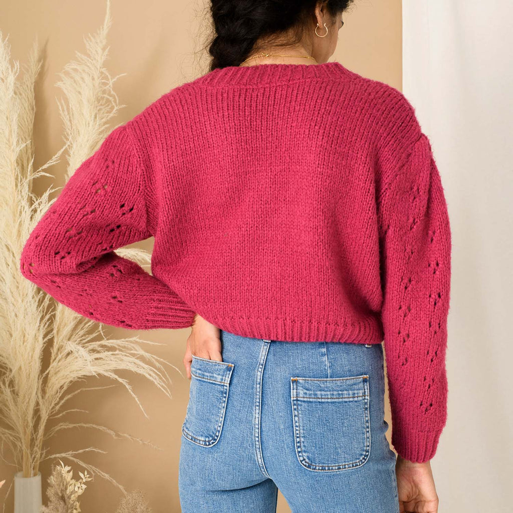 Rocky Cable Cropped Cardigan - Pink - Cara & The Sky