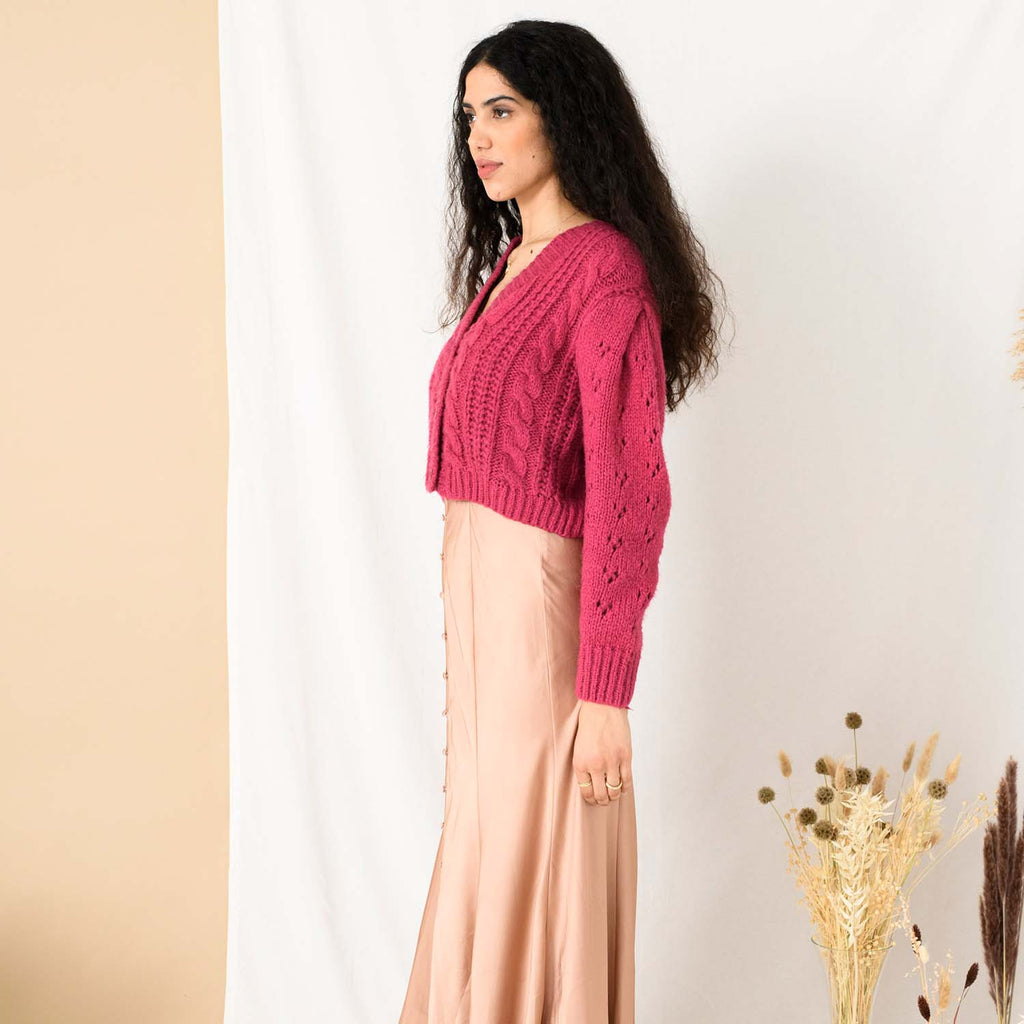 Rocky Cable Cropped Cardigan - Pink - Cara & The Sky