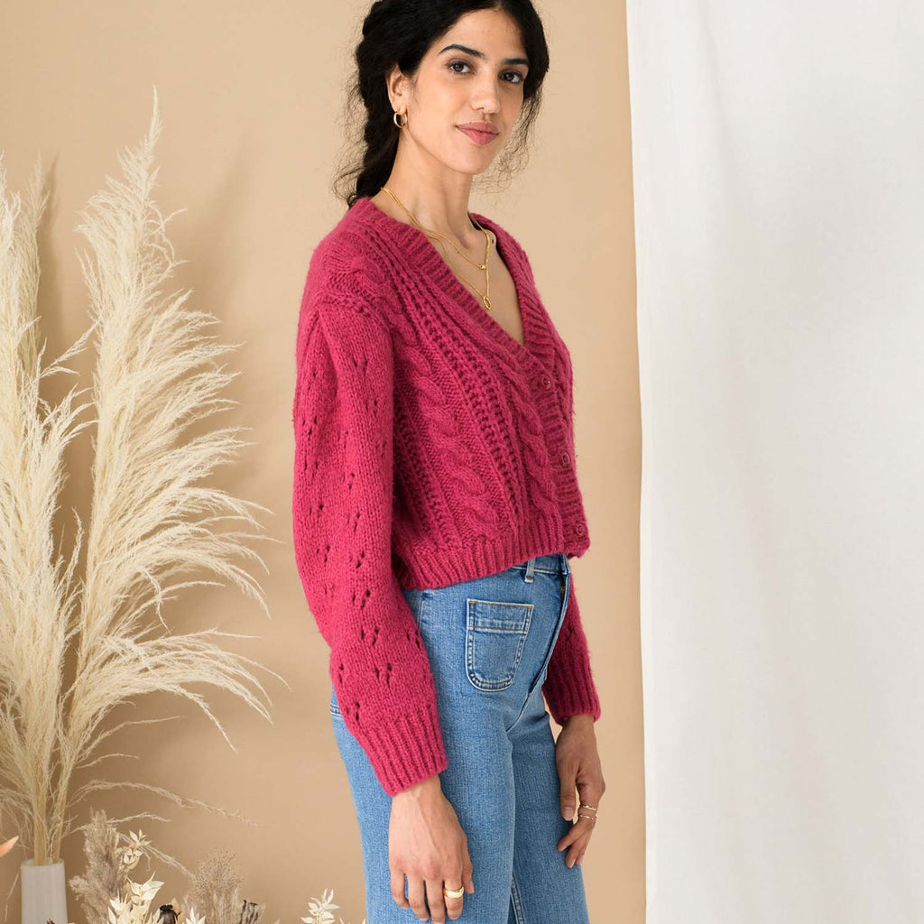 Rocky Cable Cropped Cardigan - Pink - Cara & The Sky