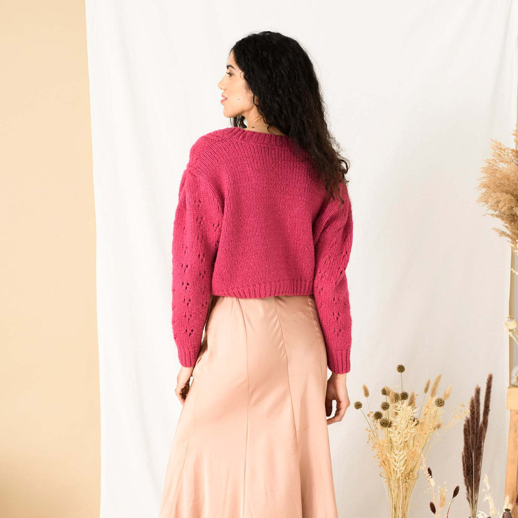 Rocky Cable Cropped Cardigan - Pink - Cara & The Sky