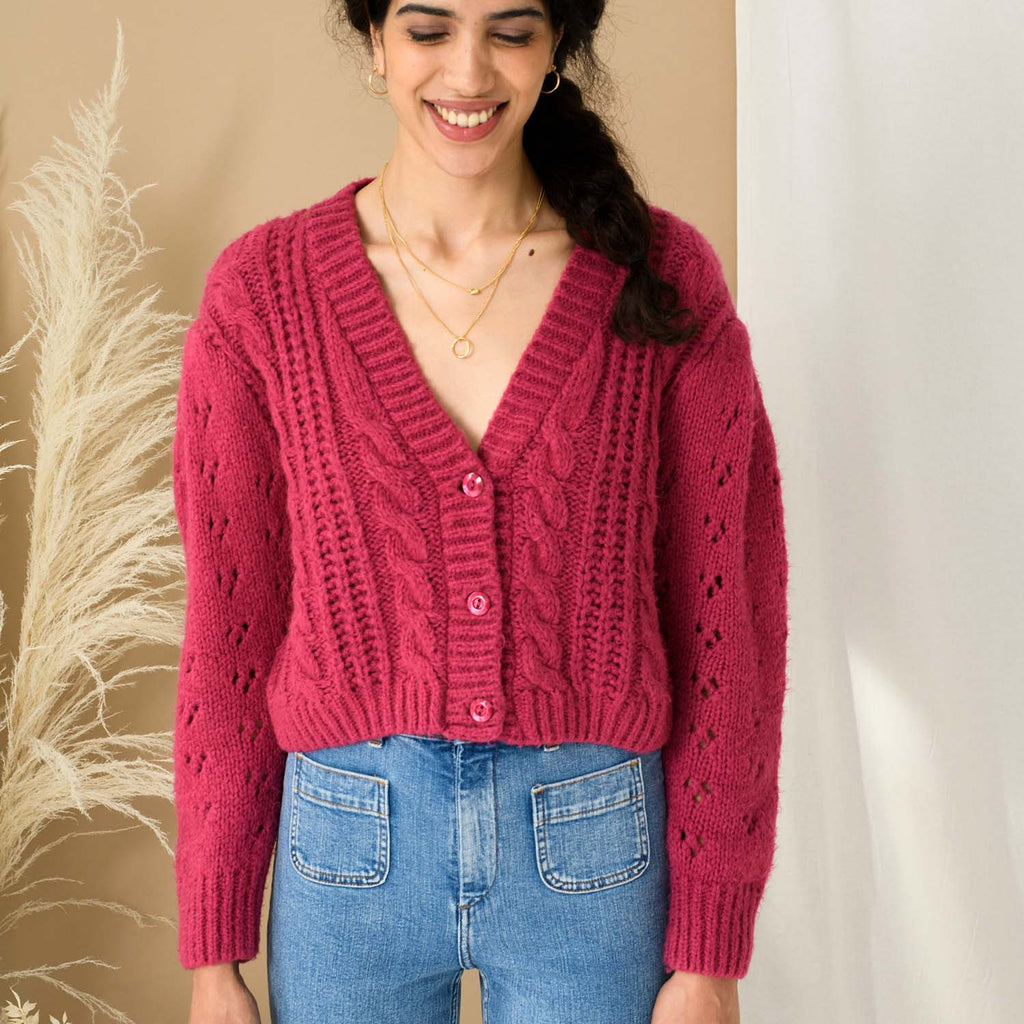 Rocky Cable Cropped Cardigan - Pink - Cara & The Sky