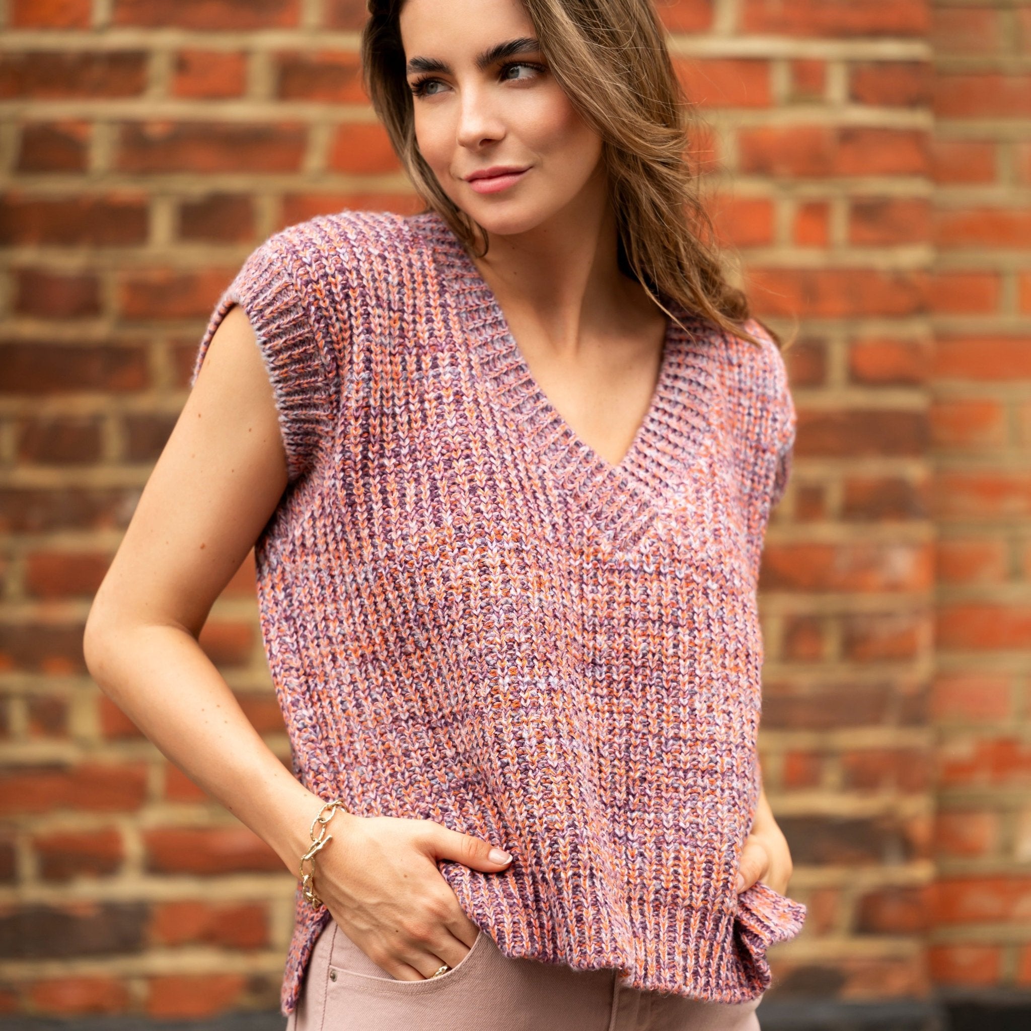 Sara V Neck Twist Knitted Vest Coloured