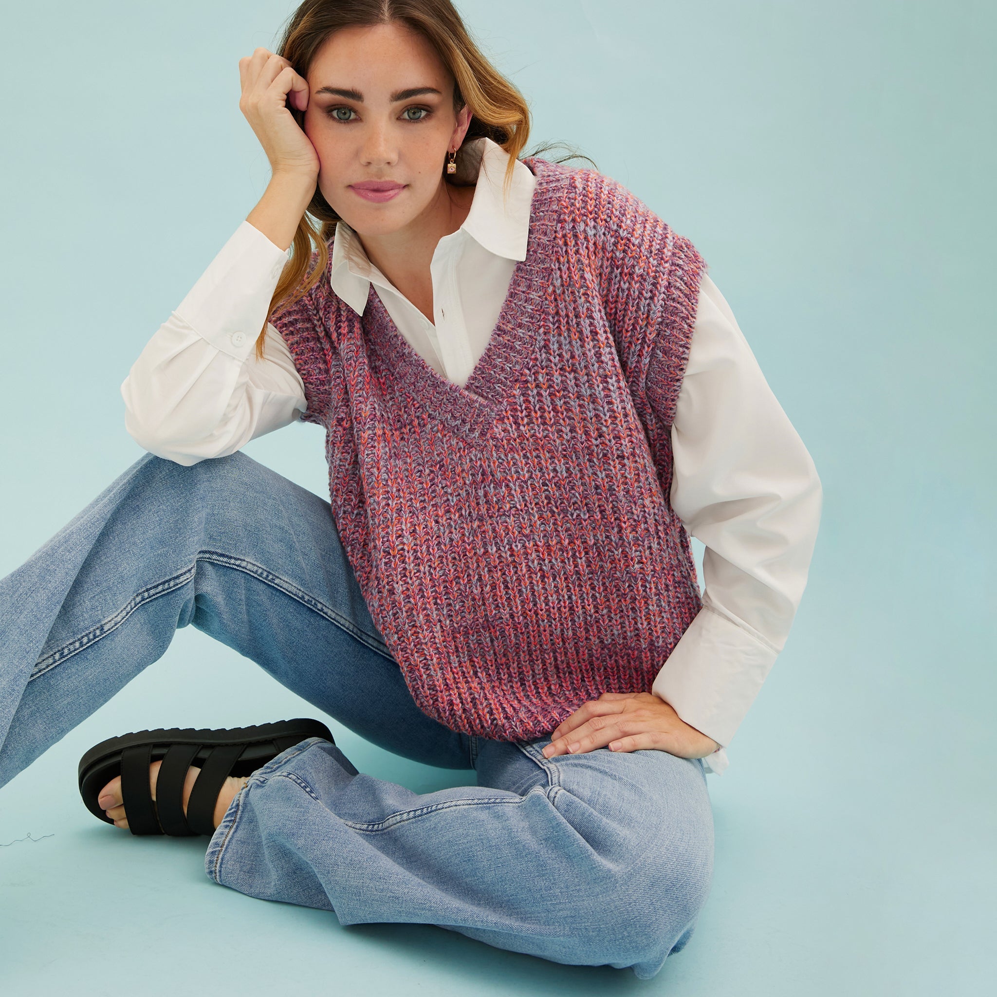 Sara V Neck Twist Knitted Vest for Women Cara The Sky