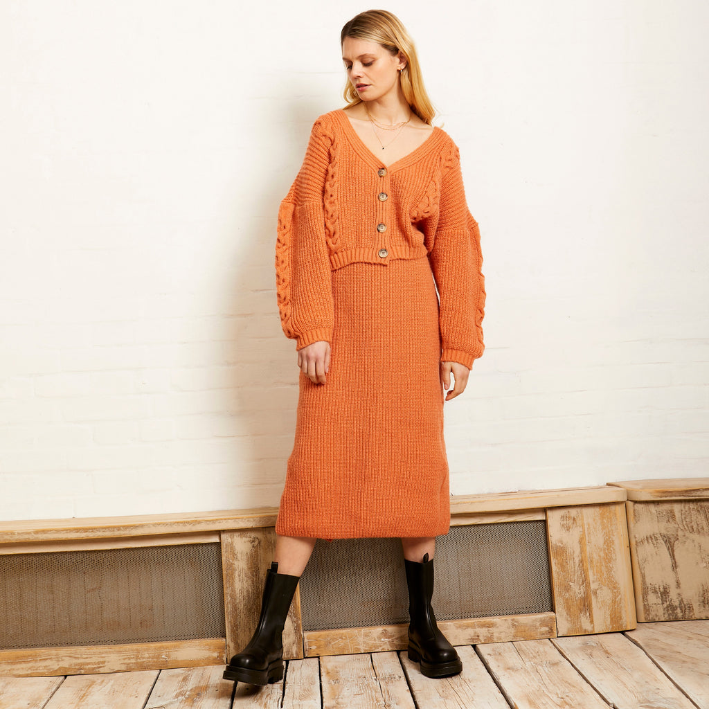 Sienna Cable Co-Ord Cardigan - Apricot - Cara & The Sky